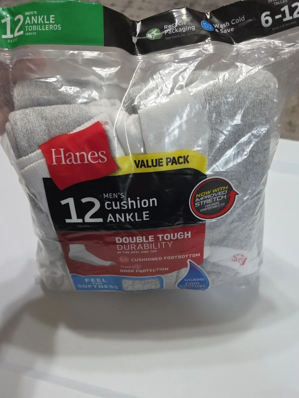 Hanes Men's 12-Pack Cushion Ankle Socks - White & Gray